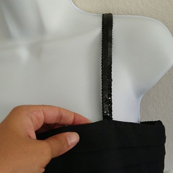Vintage Evening Blouse 80's 90's Top Sequin Spaghetti Straps Black size S - Picture 4 of 9